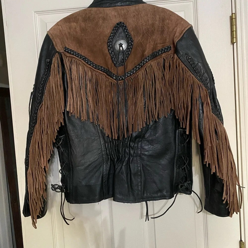 Legends Rider Wear Black and Brown Fringe Leather Jacket size L. Cowboy/Biker - Picture 3 of 16